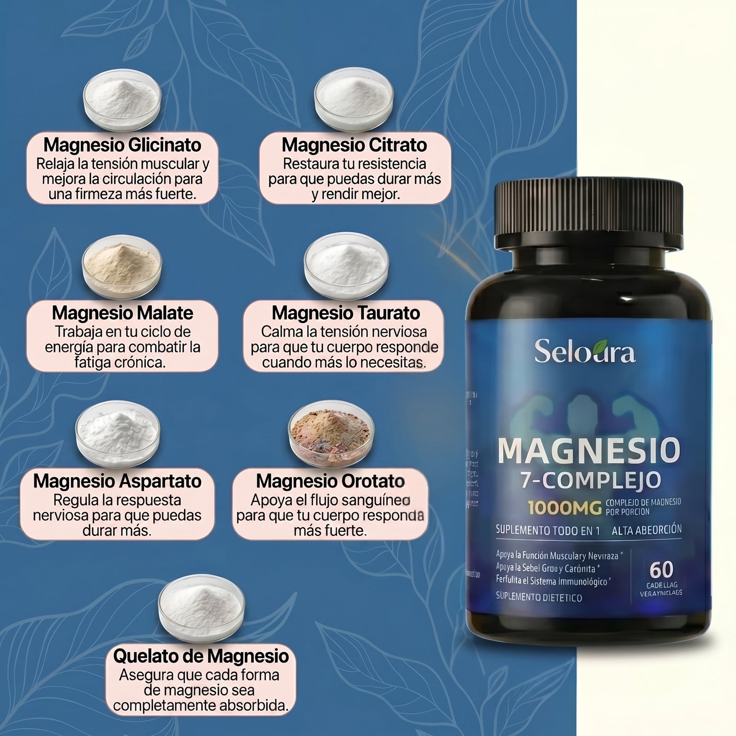 Cápsulas de complejo de magnesio Seloura 7 en 1