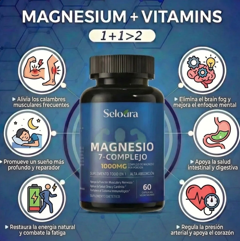 Cápsulas de complejo de magnesio Seloura 7 en 1