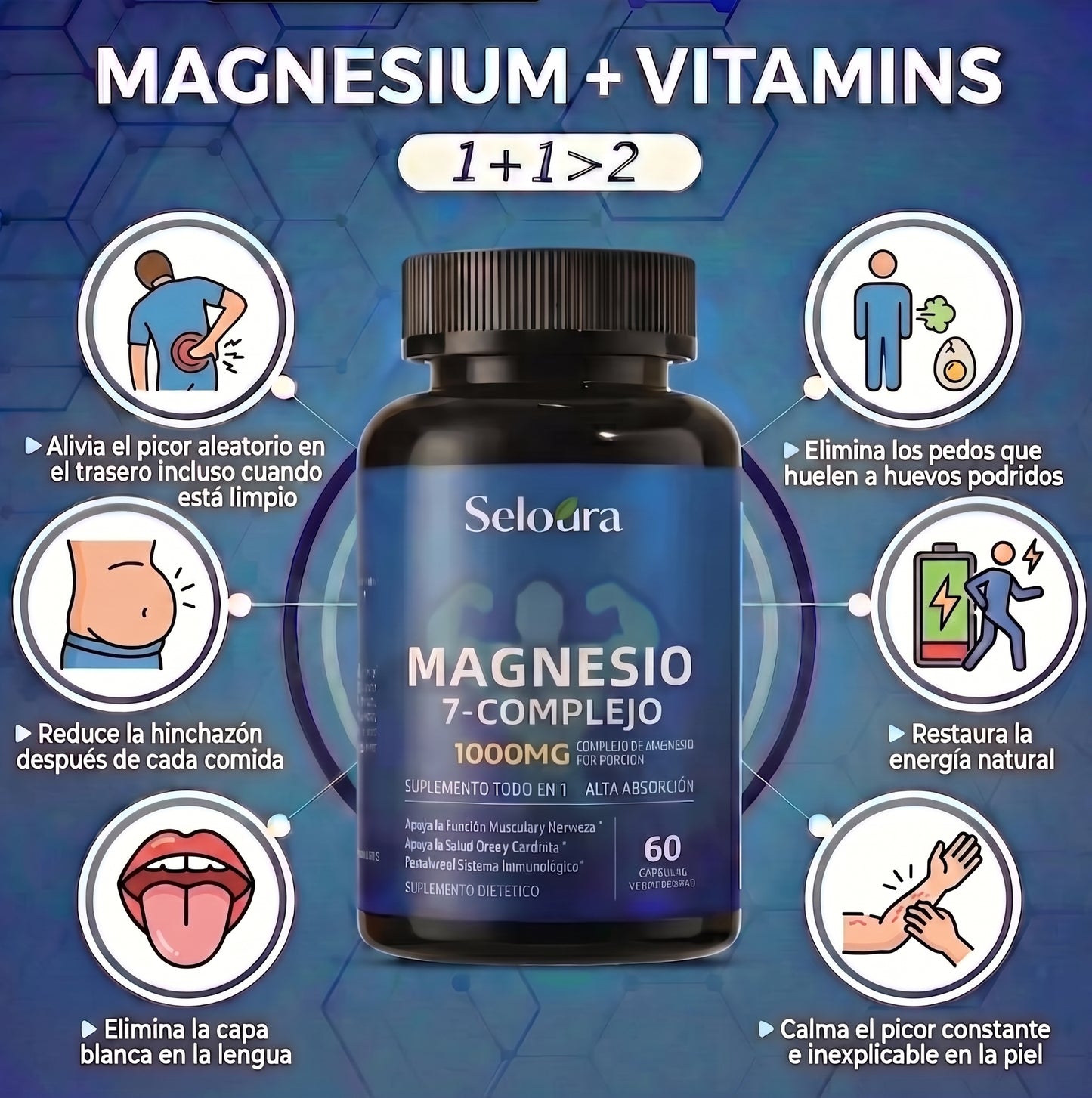 Cápsulas de complejo de magnesio Seloura 7 en 1