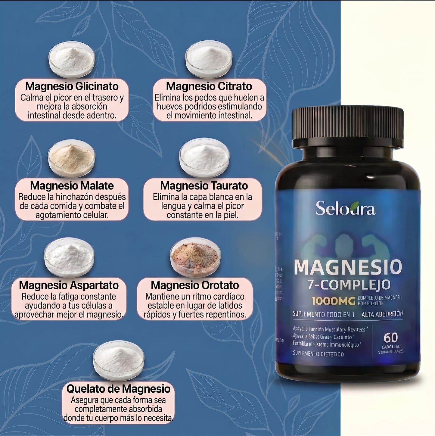 Cápsulas de complejo de magnesio Seloura 7 en 1