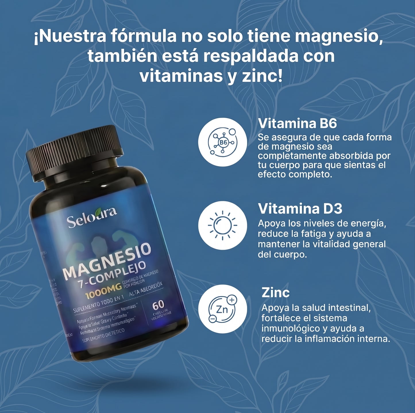 Cápsulas de complejo de magnesio Seloura 7 en 1
